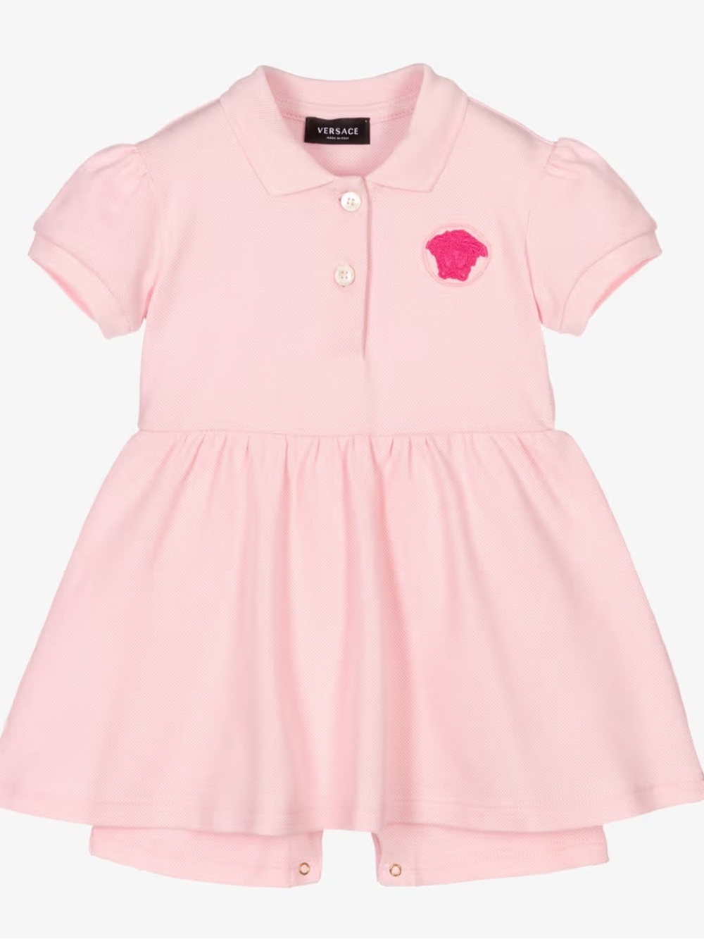 Versace Light Pink Polo Dress with Bright Pink Medusa Patch